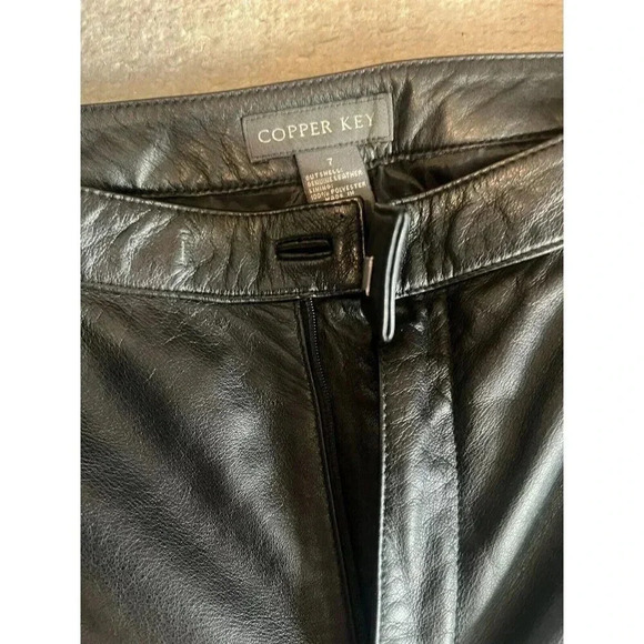 Copper Key Black Leather‎ Straight Leg Biker Chic/ Grunge Pants Size 7 - Picture 2 of 4